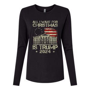 Trump Back 2024 All I Want For Christmas Is A New President Womens Cotton Relaxed Long Sleeve T-Shirt