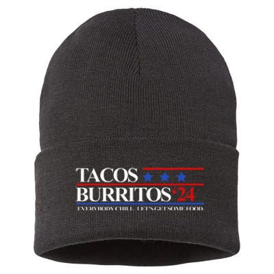 Tacos Burritos 2024 Everybody Chill LetS Get Some Food Sustainable Knit Beanie