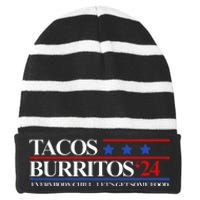 Tacos Burritos 2024 Everybody Chill LetS Get Some Food Striped Beanie with Solid Band