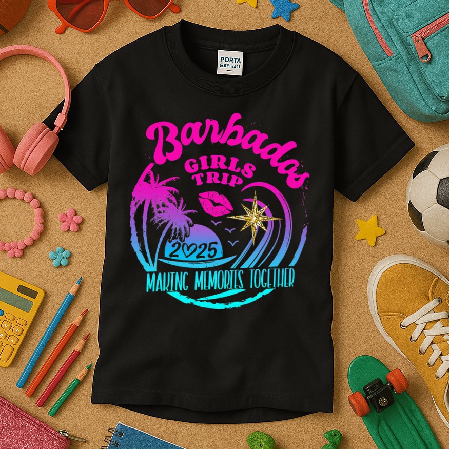 Trip Barbados 2025 Weekend Vacation Birthday Squad Kids T-Shirt