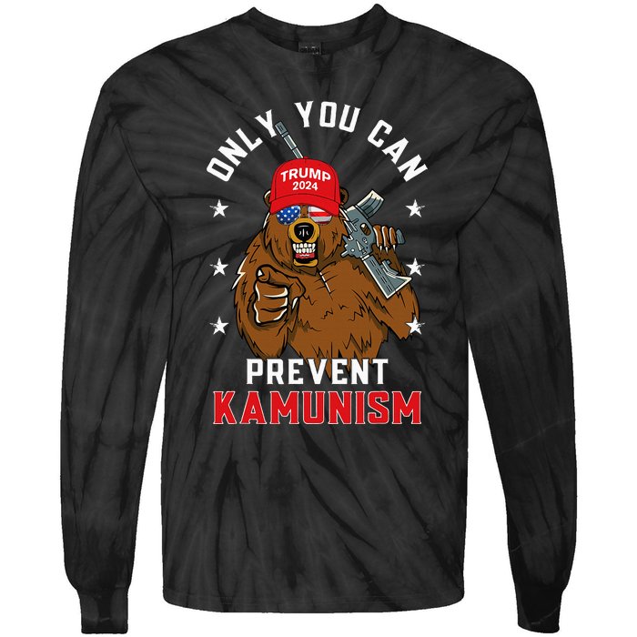 Trump Bearmaga 2024 Only You Can Prevent Kamunism Tie-Dye Long Sleeve Shirt