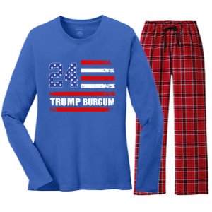 Trump Burgum 2024 Donald Trump 2024 President Doug Burgum Gift Women's Long Sleeve Flannel Pajama Set 