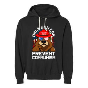 Trump Bear 45 47 MAGA 2024 Only You Can Prevent Communism Garment-Dyed Fleece Hoodie