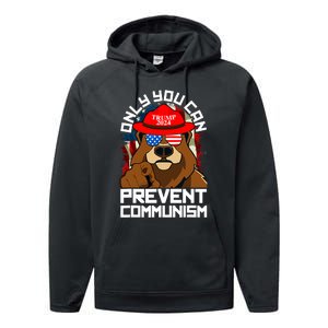 Trump Bear 45 47 MAGA 2024 Only You Can Prevent Communism Performance Fleece Hoodie