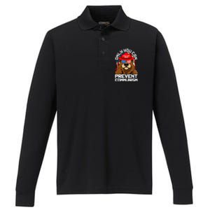 Trump Bear 45 47 MAGA 2024 Only You Can Prevent Communism Performance Long Sleeve Polo