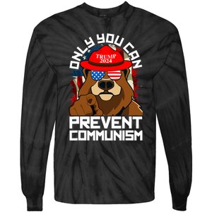 Trump Bear 45 47 MAGA 2024 Only You Can Prevent Communism Tie-Dye Long Sleeve Shirt