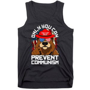 Trump Bear 45 47 MAGA 2024 Only You Can Prevent Communism Tank Top