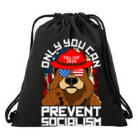 Trump Bear 45 47 MAGA 2024 Only You Can Prevent Socialism Drawstring Bag