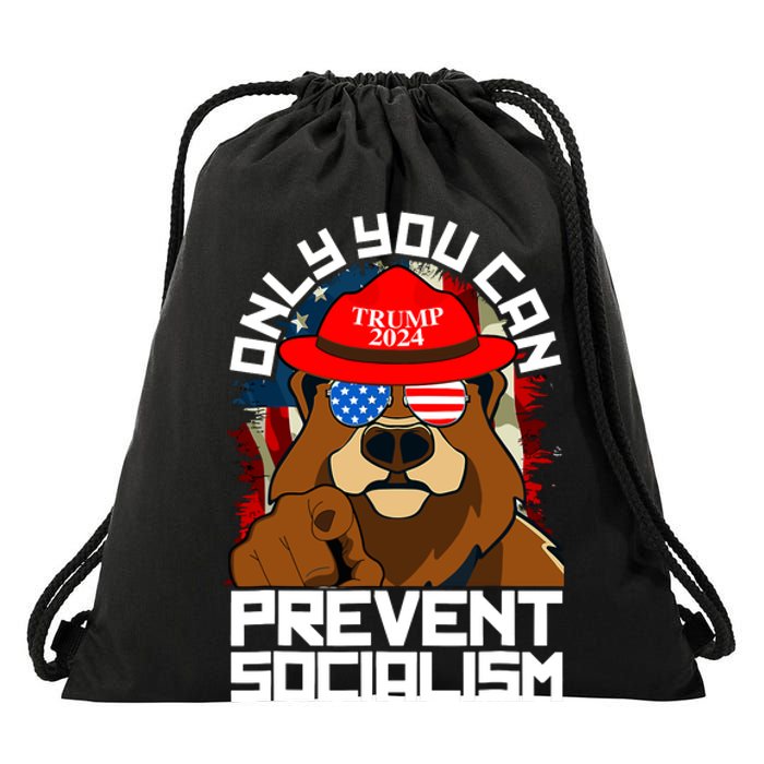 Trump Bear 45 47 MAGA 2024 Only You Can Prevent Socialism Drawstring Bag