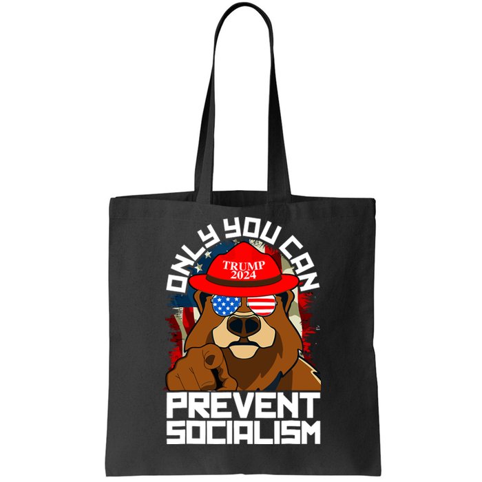 Trump Bear 45 47 MAGA 2024 Only You Can Prevent Socialism Tote Bag