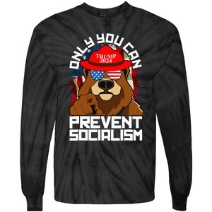 Trump Bear 45 47 MAGA 2024 Only You Can Prevent Socialism Tie-Dye Long Sleeve Shirt