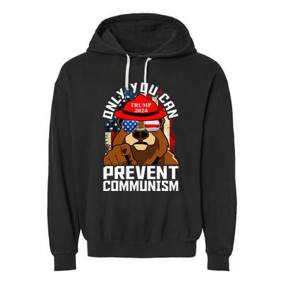 Trump Bear 45 47 MAGA 2024 Only You Can Prevent Socialism Garment-Dyed Fleece Hoodie