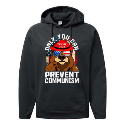 Trump Bear 45 47 MAGA 2024 Only You Can Prevent Socialism Performance Fleece Hoodie