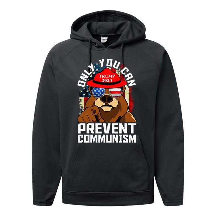 Trump Bear 45 47 MAGA 2024 Only You Can Prevent Socialism Performance Fleece Hoodie