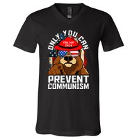 Trump Bear 45 47 MAGA 2024 Only You Can Prevent Socialism V-Neck T-Shirt