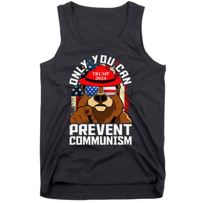 Trump Bear 45 47 MAGA 2024 Only You Can Prevent Socialism Tank Top