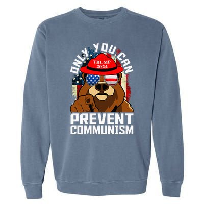 Trump Bear 45 47 MAGA 2024 Only You Can Prevent Socialism Garment-Dyed Sweatshirt