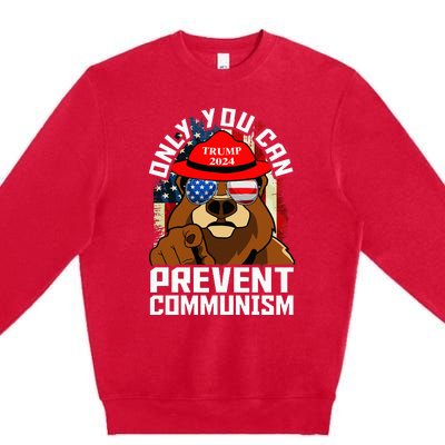 Trump Bear 45 47 MAGA 2024 Only You Can Prevent Socialism Premium Crewneck Sweatshirt