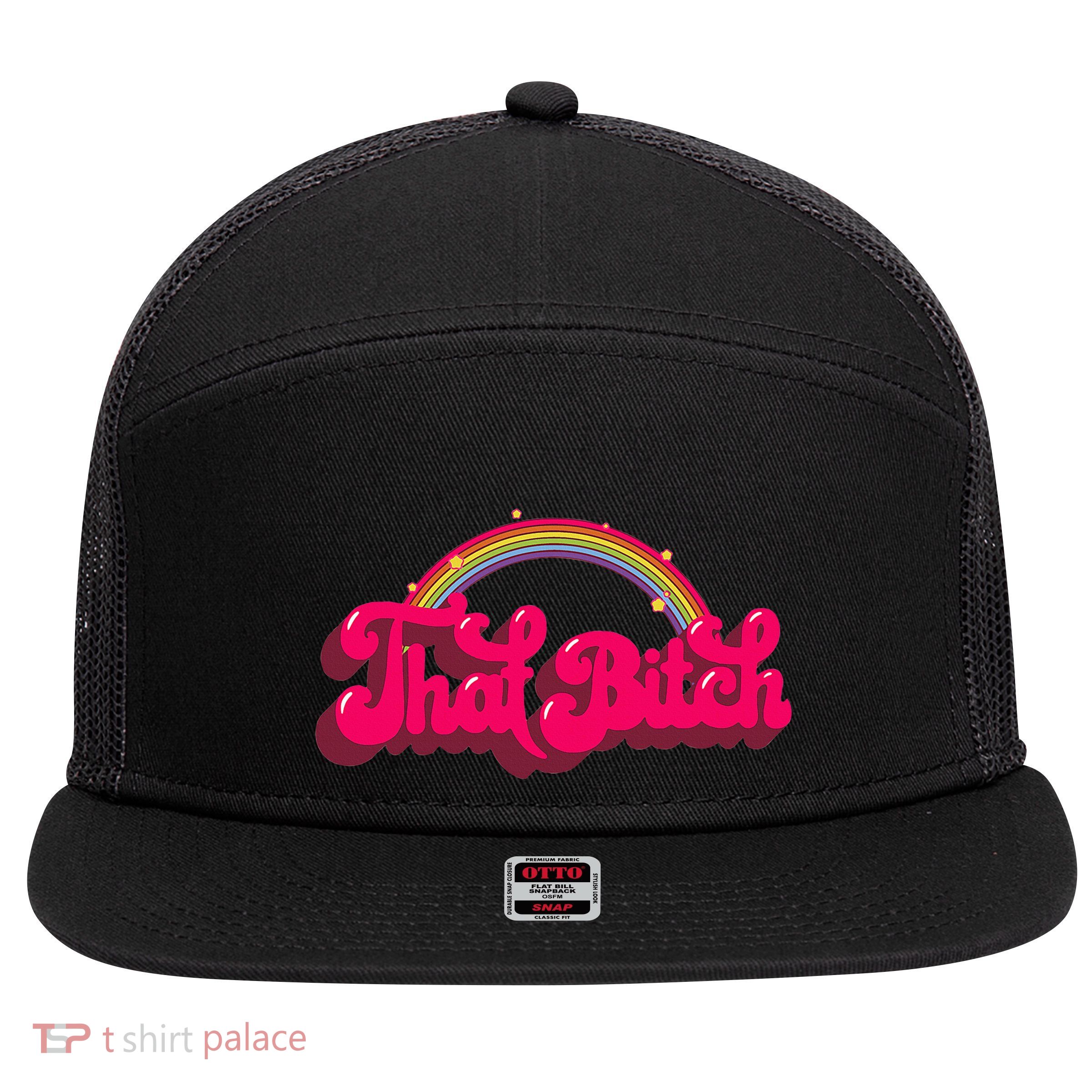That Bitch 60s 70s 70s 90s Retro Grunge Hippie Rainbow 7 Panel Mesh Trucker Snapback Hat