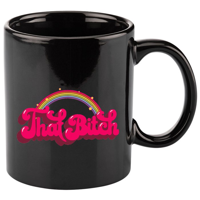 That Bitch 60s 70s 70s 90s Retro Grunge Hippie Rainbow 11oz C Handle Ceramic Mug