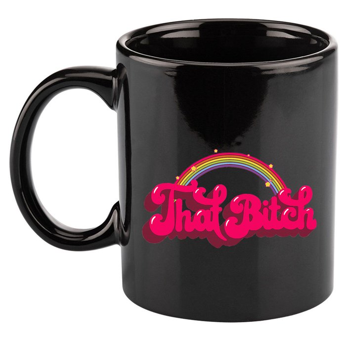 That Bitch 60s 70s 70s 90s Retro Grunge Hippie Rainbow 11oz C Handle Ceramic Mug