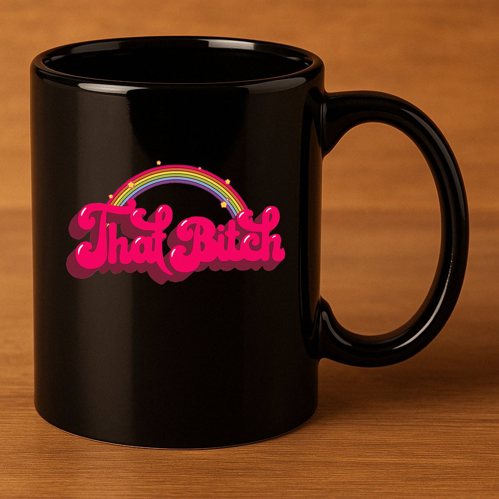 That Bitch 60s 70s 70s 90s Retro Grunge Hippie Rainbow 11oz C Handle Ceramic Mug