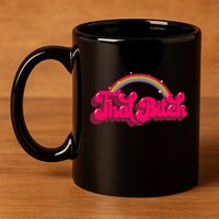 That Bitch 60s 70s 70s 90s Retro Grunge Hippie Rainbow 11oz C Handle Ceramic Mug