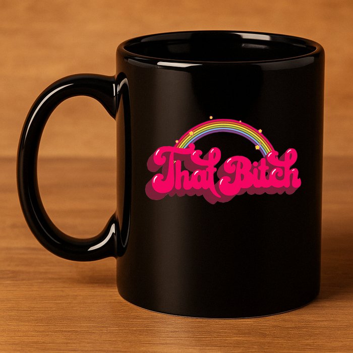 That Bitch 60s 70s 70s 90s Retro Grunge Hippie Rainbow 11oz C Handle Ceramic Mug