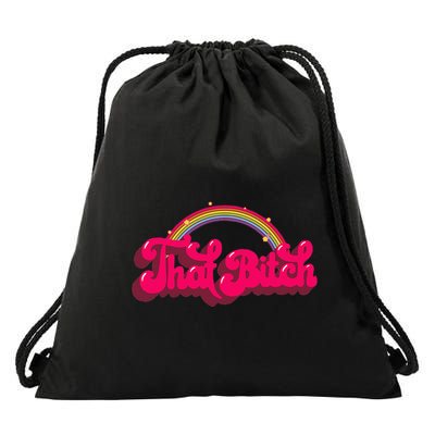That Bitch 60s 70s 70s 90s Retro Grunge Hippie Rainbow Drawstring Bag