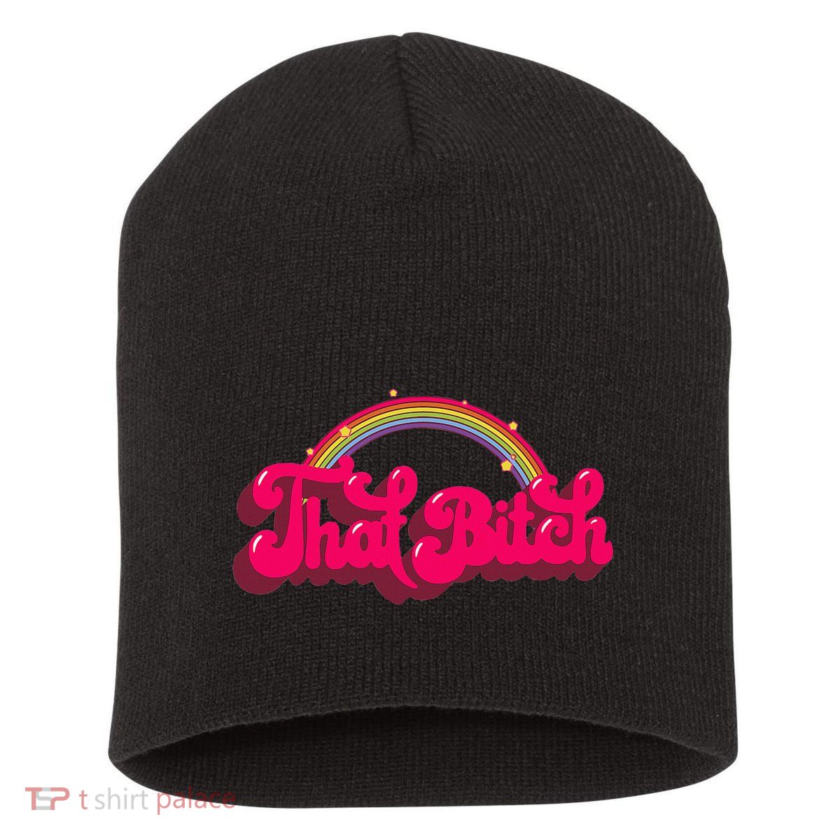 That Bitch 60s 70s 70s 90s Retro Grunge Hippie Rainbow Short Acrylic Beanie
