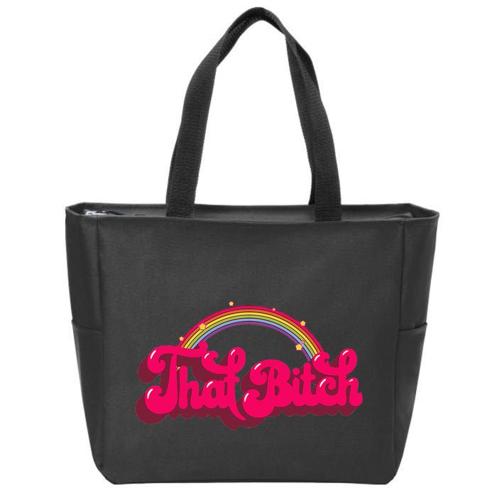 That Bitch 60s 70s 70s 90s Retro Grunge Hippie Rainbow Zip Tote Bag