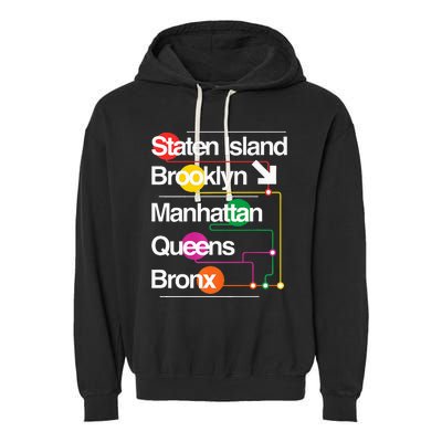 The Big Apple New York City Five Boroughs Nyc S.U.B.W.A.Y Map Garment-Dyed Fleece Hoodie