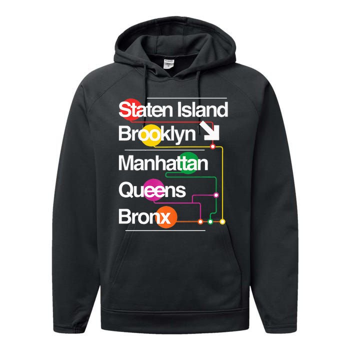 The Big Apple New York City Five Boroughs Nyc S.U.B.W.A.Y Map Performance Fleece Hoodie