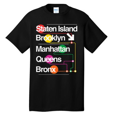 The Big Apple New York City Five Boroughs Nyc S.U.B.W.A.Y Map Tall T-Shirt