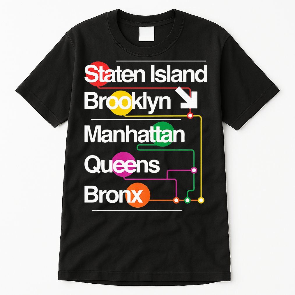 The Big Apple New York City Five Boroughs Nyc S.U.B.W.A.Y Map Tall T-Shirt