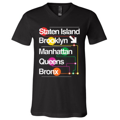 The Big Apple New York City Five Boroughs Nyc S.U.B.W.A.Y Map V-Neck T-Shirt