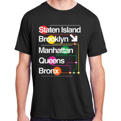 The Big Apple New York City Five Boroughs Nyc S.U.B.W.A.Y Map Adult ChromaSoft Performance T-Shirt