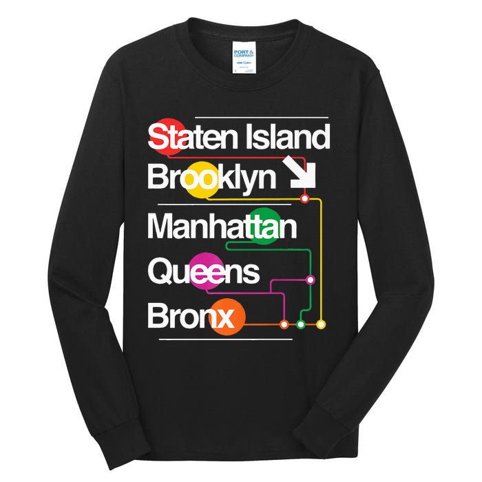 The Big Apple New York City Five Boroughs Nyc S.U.B.W.A.Y Map Tall Long Sleeve T-Shirt