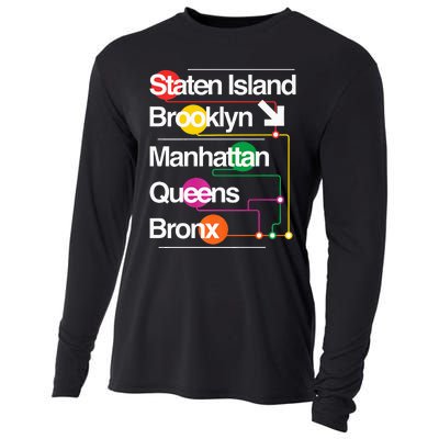 The Big Apple New York City Five Boroughs Nyc S.U.B.W.A.Y Map Cooling Performance Long Sleeve Crew