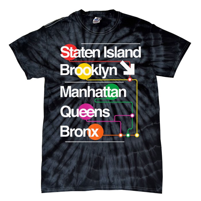 The Big Apple New York City Five Boroughs Nyc S.U.B.W.A.Y Map Tie-Dye T-Shirt