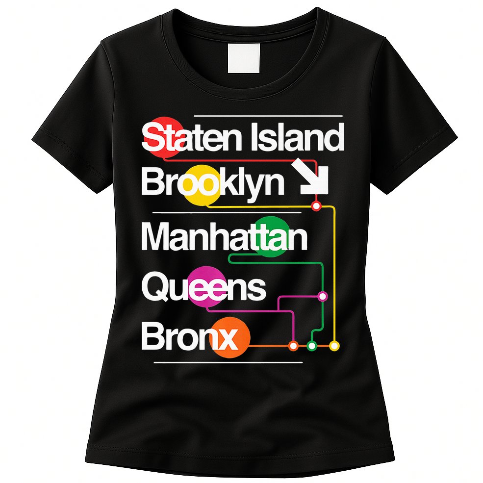 The Big Apple New York City Five Boroughs Nyc S.U.B.W.A.Y Map Womens T-Shirt