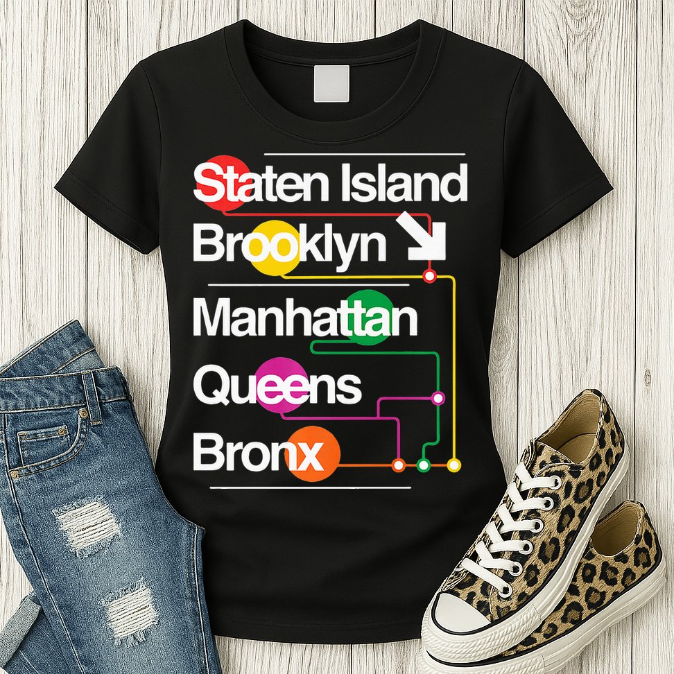 The Big Apple New York City Five Boroughs Nyc S.U.B.W.A.Y Map Womens T-Shirt