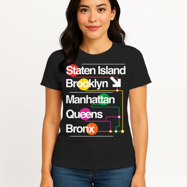 The Big Apple New York City Five Boroughs Nyc S.U.B.W.A.Y Map Womens T-Shirt