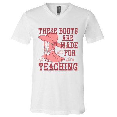 These Boots Are Made For Teaching Boho Western Teacher V-Neck T-Shirt