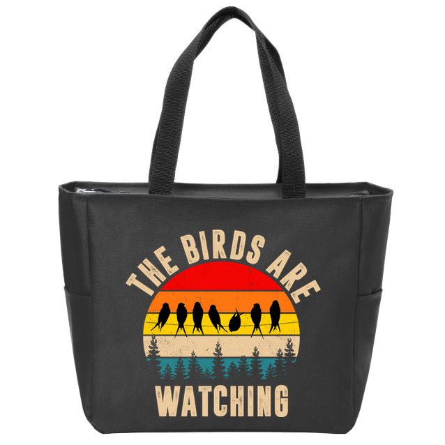 The Birds Are Watching Vintage Sunset Zip Tote Bag