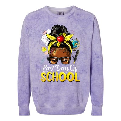 Teacher Black Afro African American Women Last Day Of School Colorblast Crewneck Sweatshirt