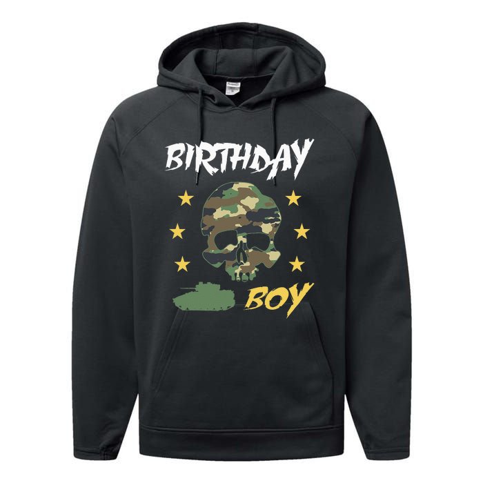 Tank Birthday Army Camouflage Skull Military Performance Fleece Hoodie