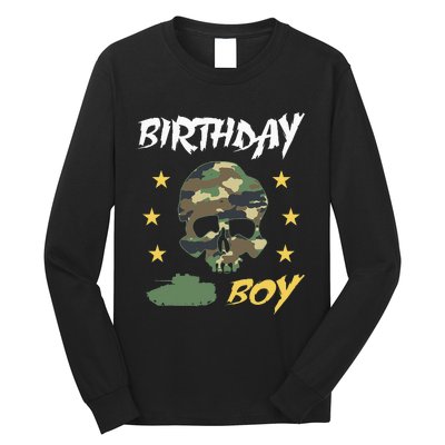 Tank Birthday Army Camouflage Skull Military Long Sleeve Shirt