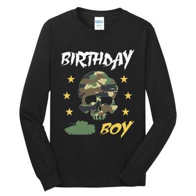 Tank Birthday Army Camouflage Skull Military Tall Long Sleeve T-Shirt