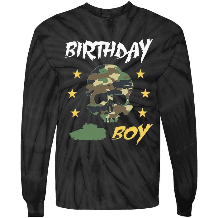 Tank Birthday Army Camouflage Skull Military Tie-Dye Long Sleeve Shirt